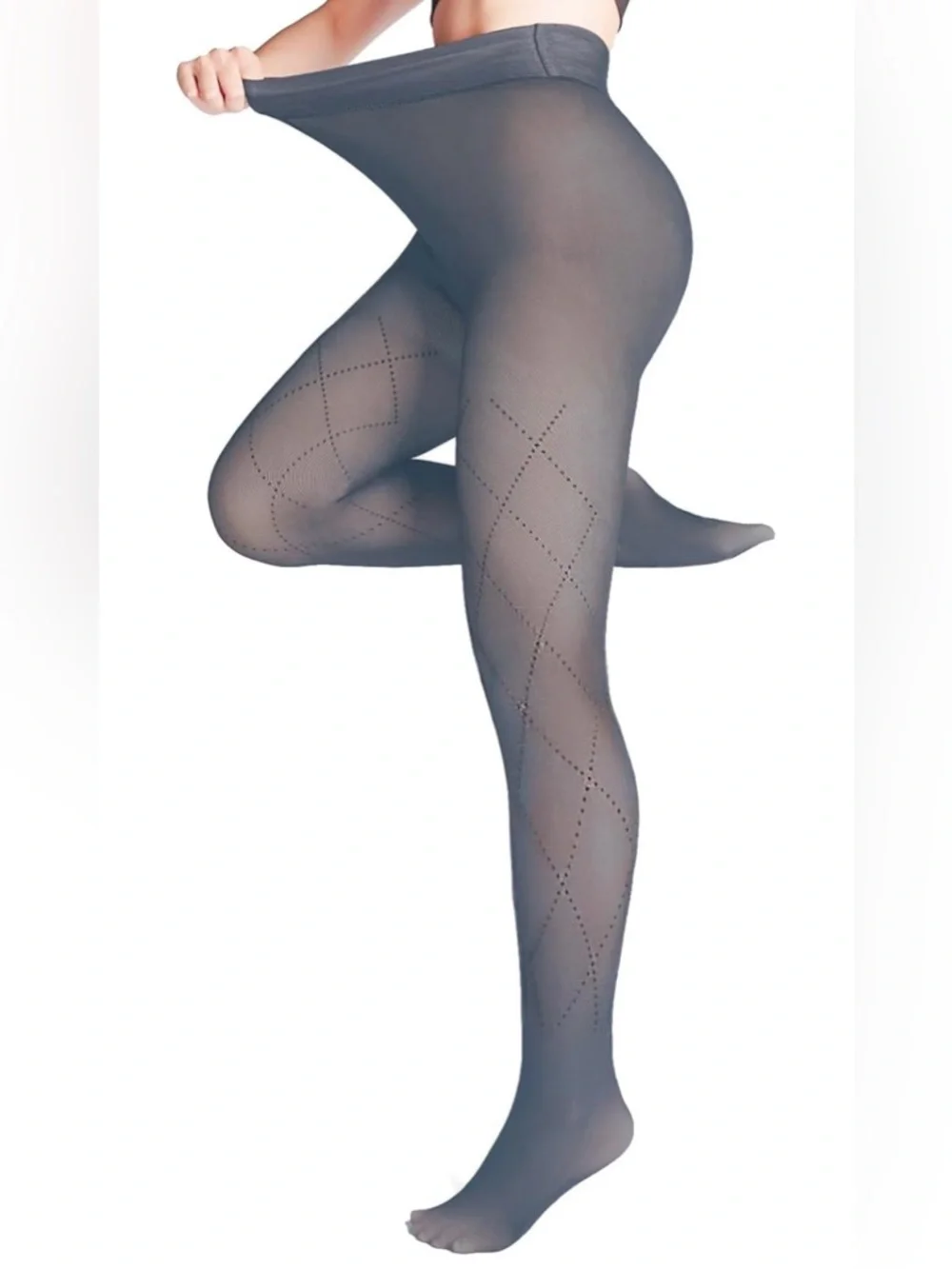 I7 NIB UniikStuff Women’s Fleece Lined Tights, Gray Fishnet - Size: Medium